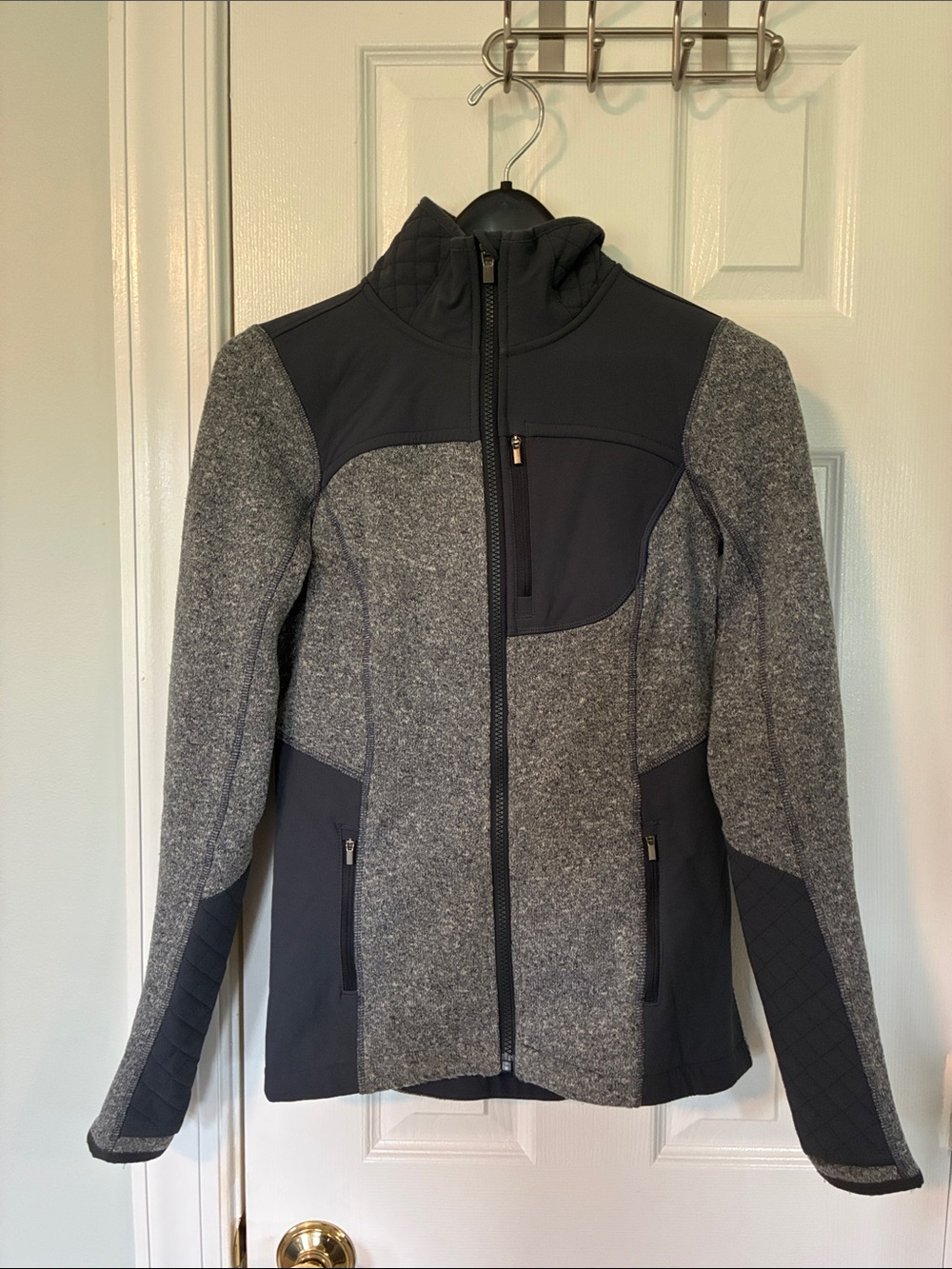 Athleta Gray and Black Mixed-Media Utility Light Jacket